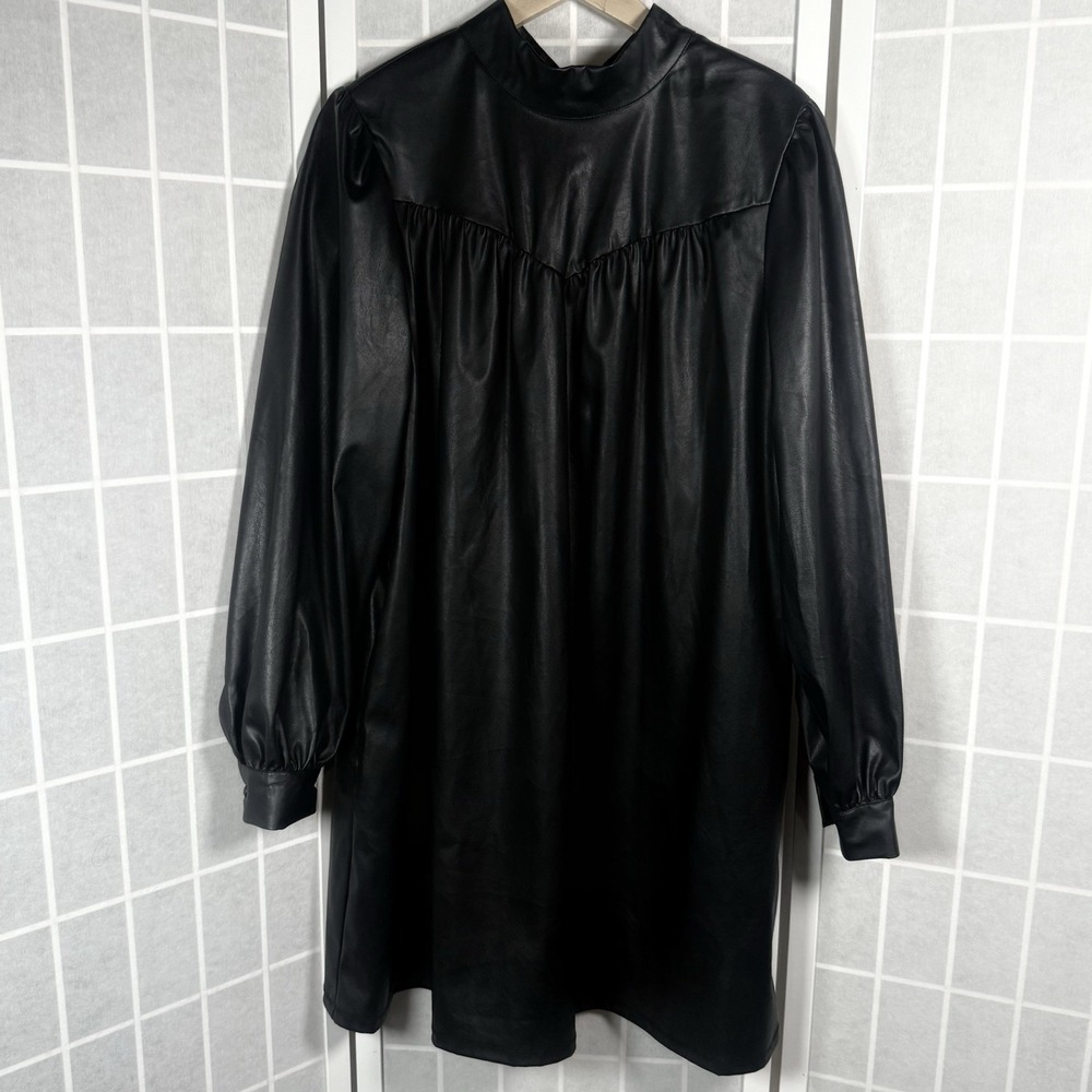 Who What Wear Dress Womens Large Faux Leather Black A Line Minimalist Chic NWT - Picture 2 of 10